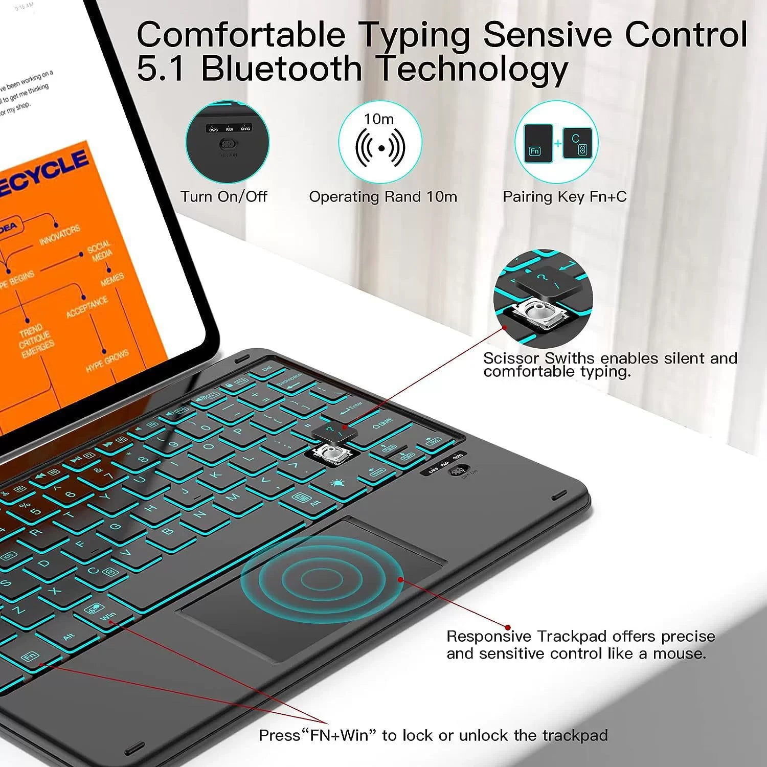 Backlit Slim Bluetooth Keyboard for Tablets